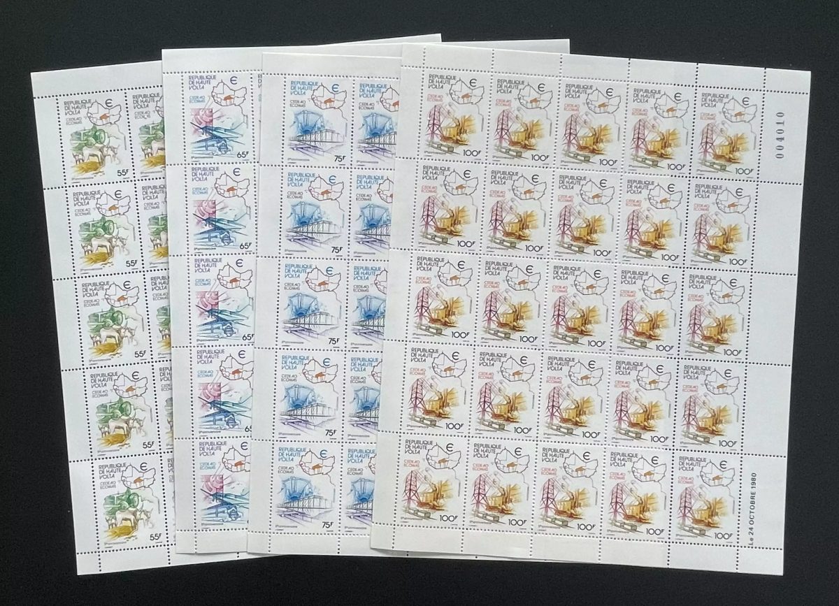 Haute-Volta 1980 YT 526-529 planche CEDEAO agriculture pont carte