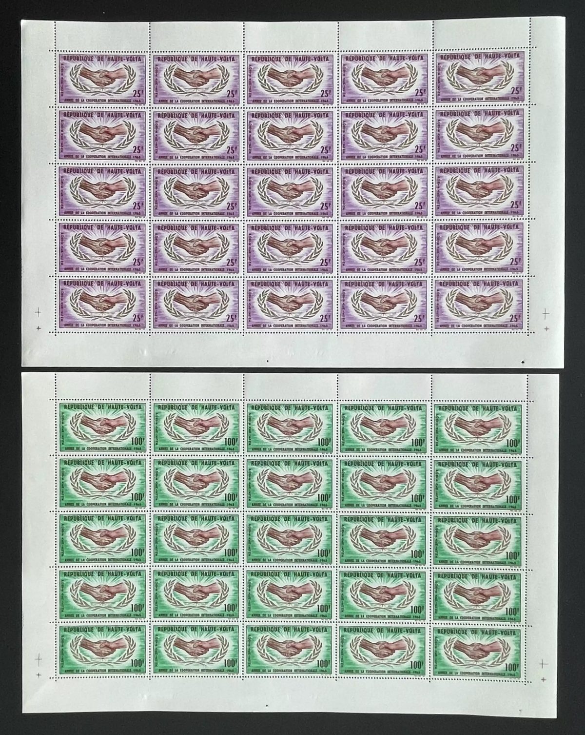Haute-Volta 1965 YT PA 23-24 planche coopération internationale ONU