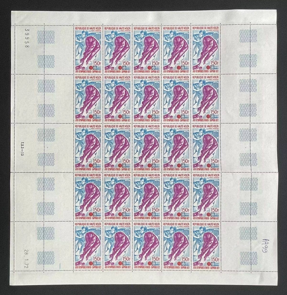 Haute-Volta 1971 YT PA 99 planche Jeux Olympiques hiver Sapporo 1972 hockey
