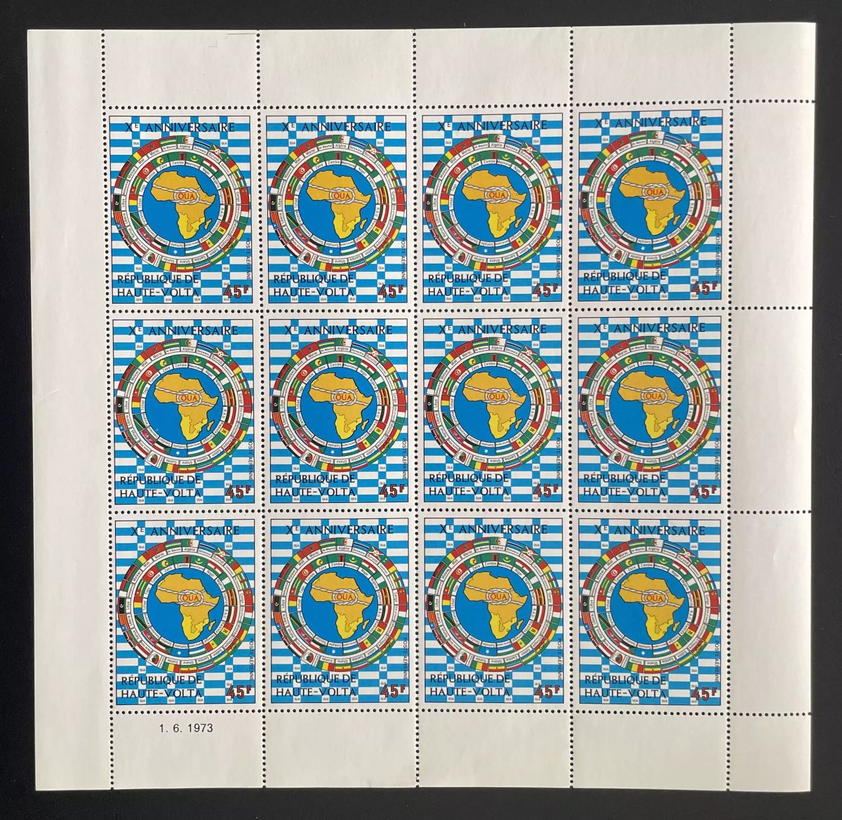 Obervolta 1973 YT PA 154 Bogen X. Jahrestag OAU Afrika Flaggen