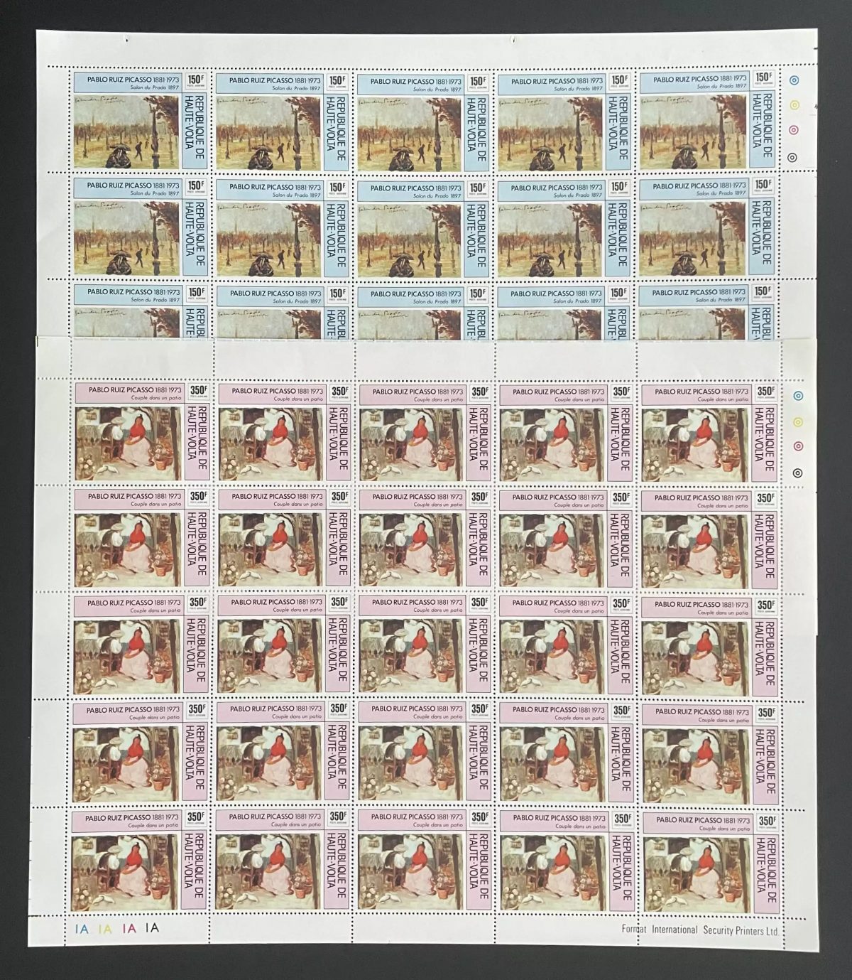 Haute-Volta 1975 YT PA 196-197 planche Picasso peinture Salon Prado art