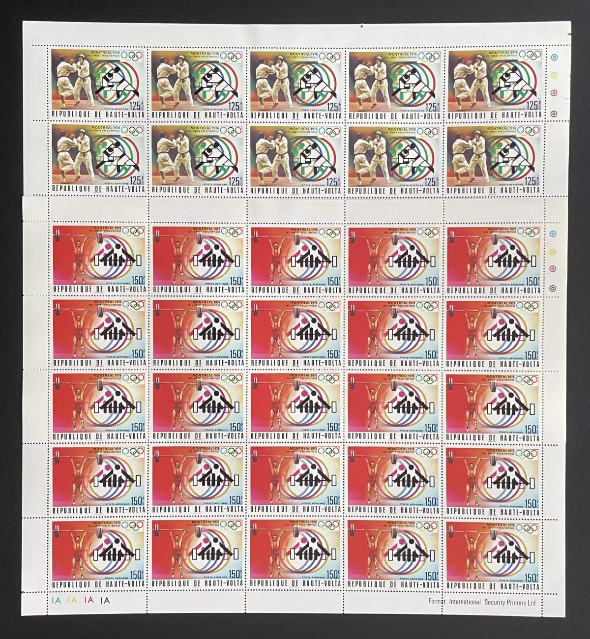 Haute-Volta 1976 YT PA 201-202 planche Jeux Olympiques Montréal haltérophilie
