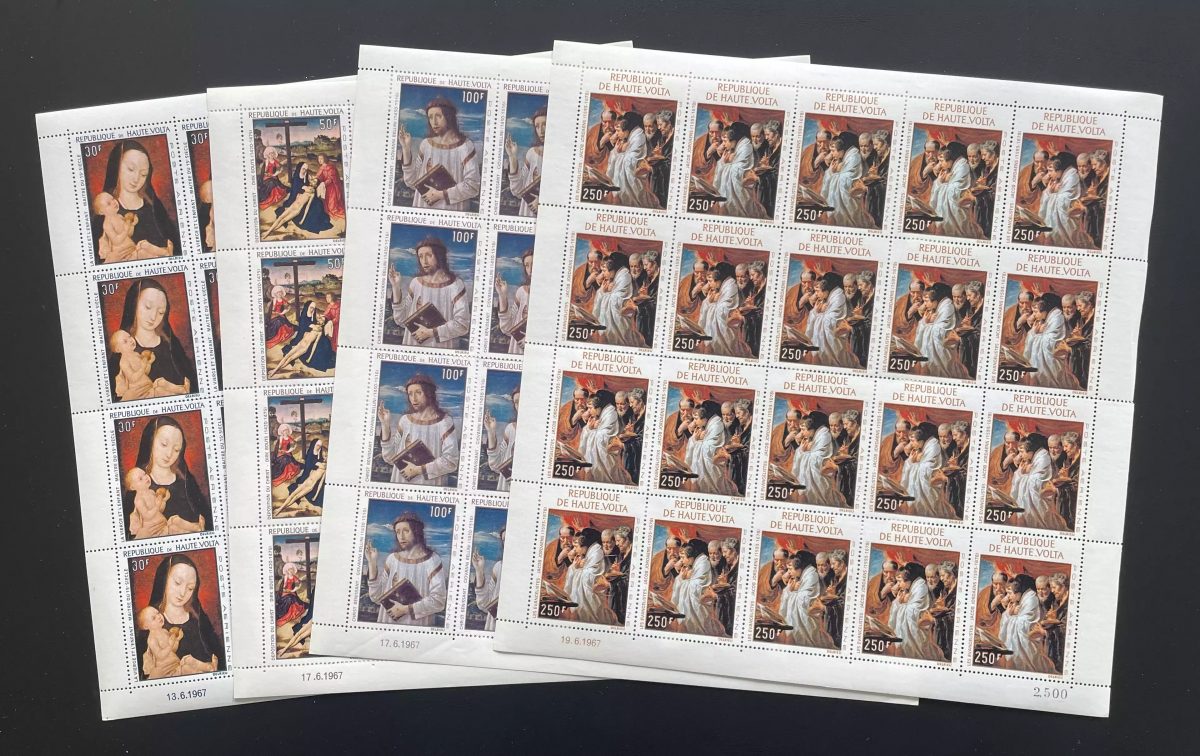 Haute-Volta 1967 YT PA 42-45 planche peinture religieuse Vierge Christ tableaux