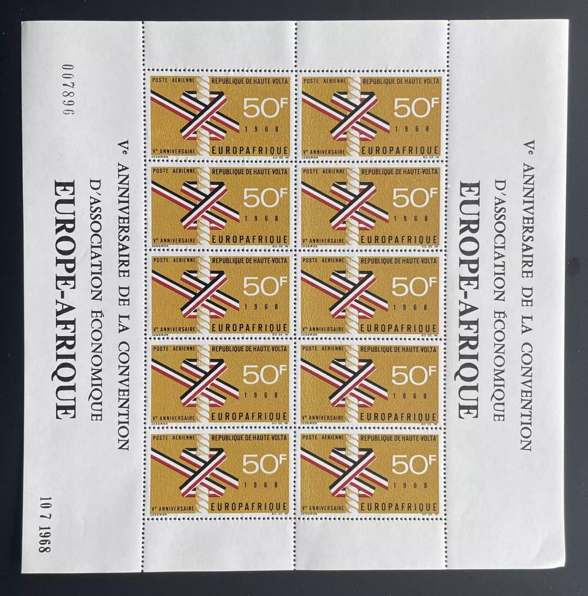 Haute-Volta 1968 YT PA 53 planche Europafrique poste aérienne