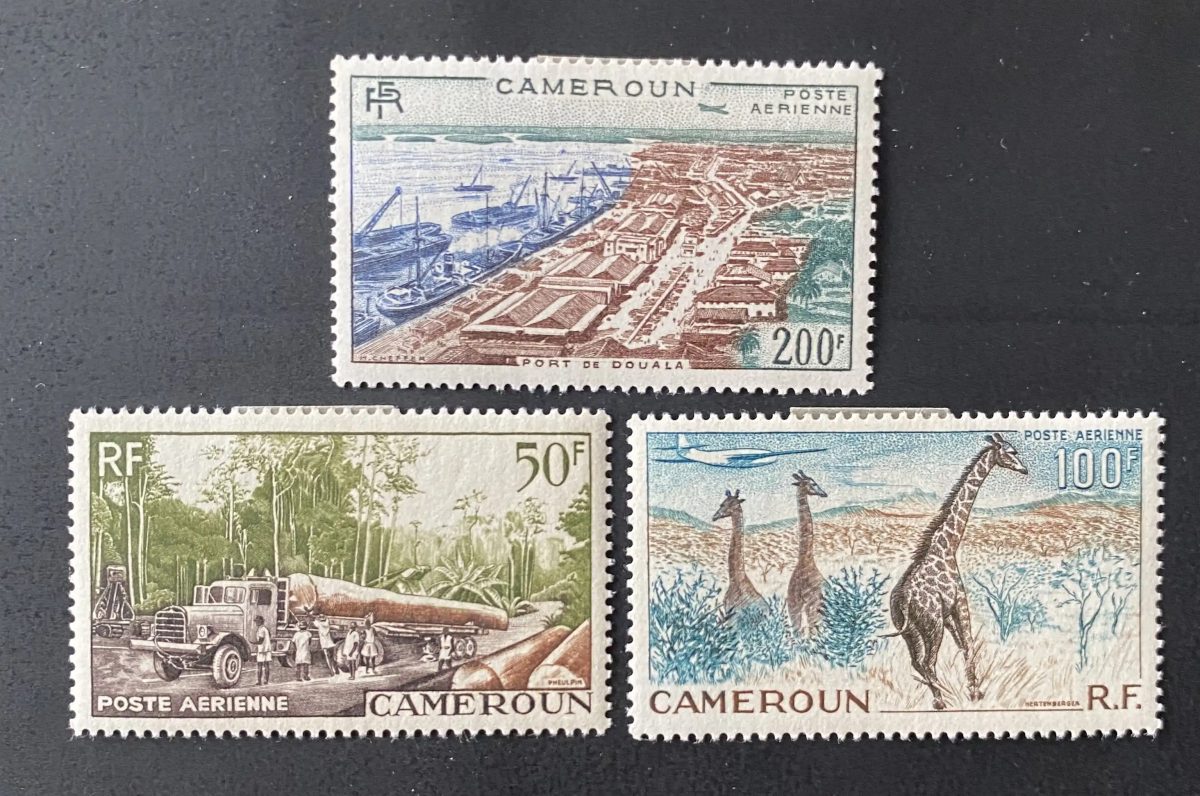 Cameroun 1955 Mi. 309-314 poste aérienne Douala girafes grumes