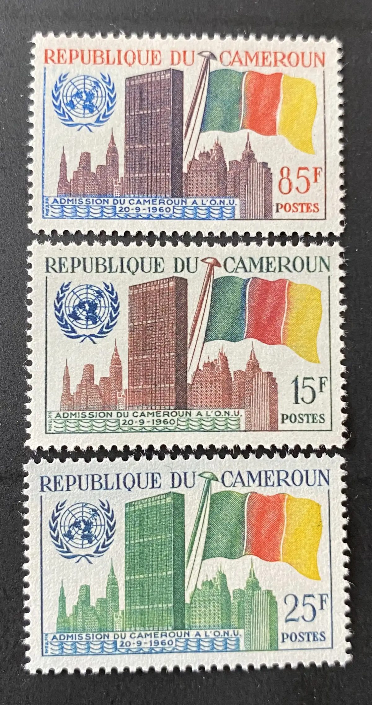 Cameroon 1960 Mi. 329-31 UN Admission Flag United Nations New York