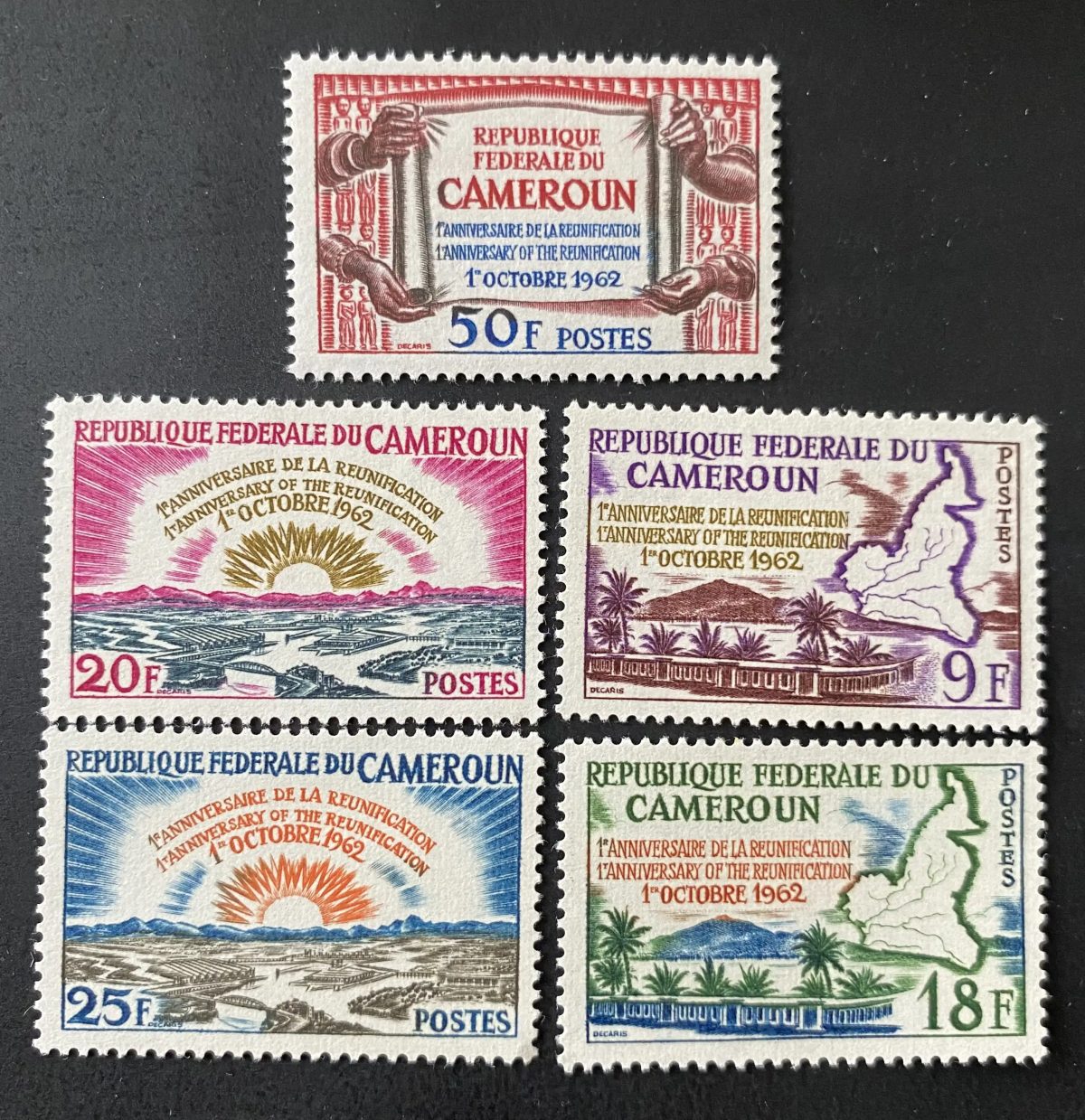 Cameroun 1962 Mi. 375-379 Réunification anniversaire carte paysage