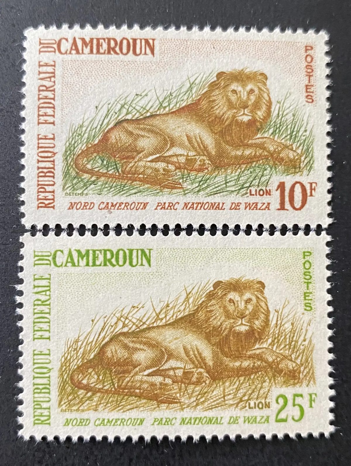 Cameroun 1964 Mi. 403-404 lion parc national Waza faune sauvage Afrique
