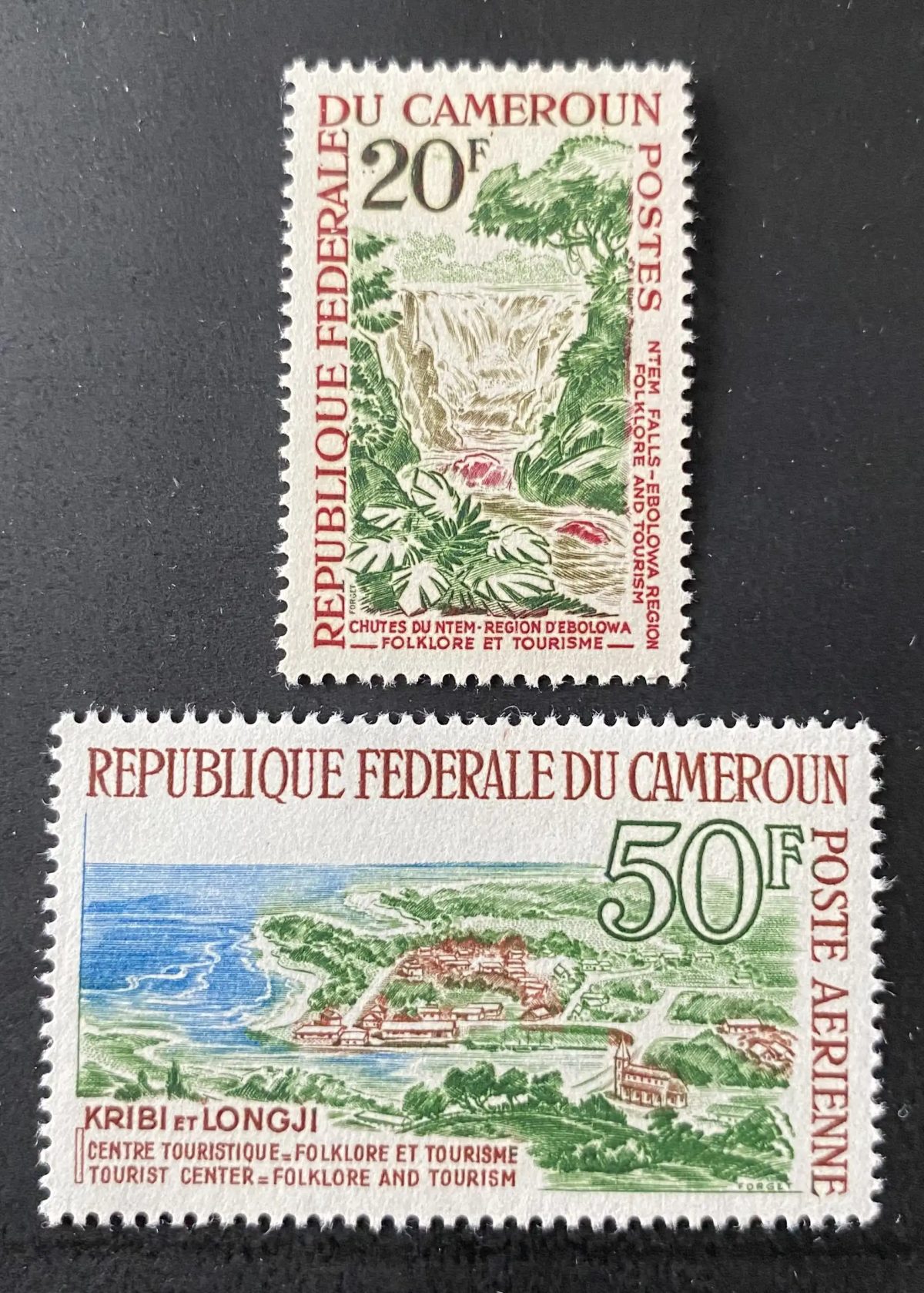 Cameroun 1965 Mi. 413-414 chutes Ntem Ebolowa Kribi Longji tourisme