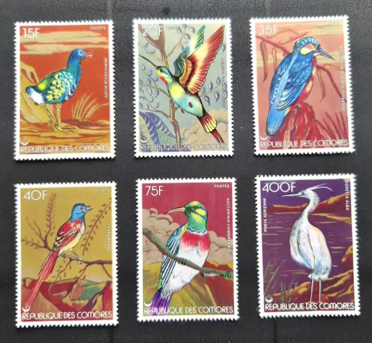 Comores 1978 Mi. 377-382 oiseaux martin-pêcheur aigrette souimanga