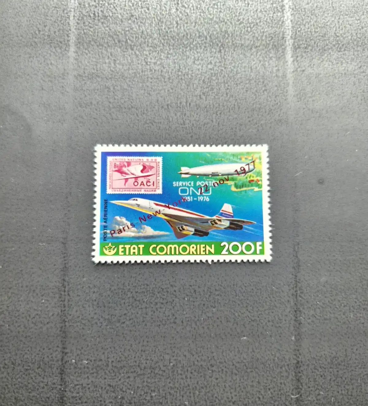 Comoros 1977 Mi. 376 surcharged Concorde Zeppelin UN airmail
