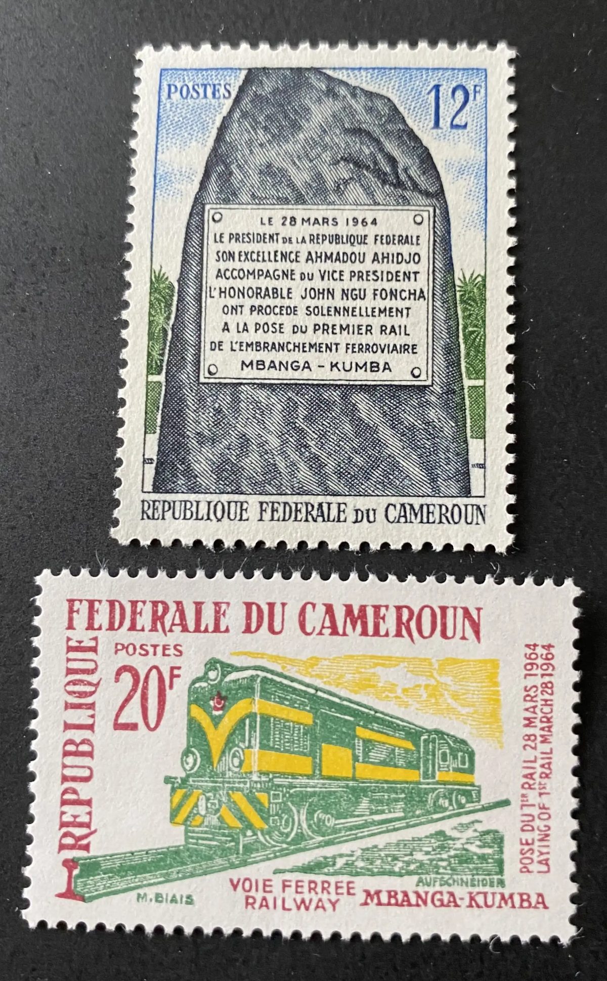 Cameroun 1964 Mi. 422-423 voie ferrée Mbanga-Kumba locomotive train