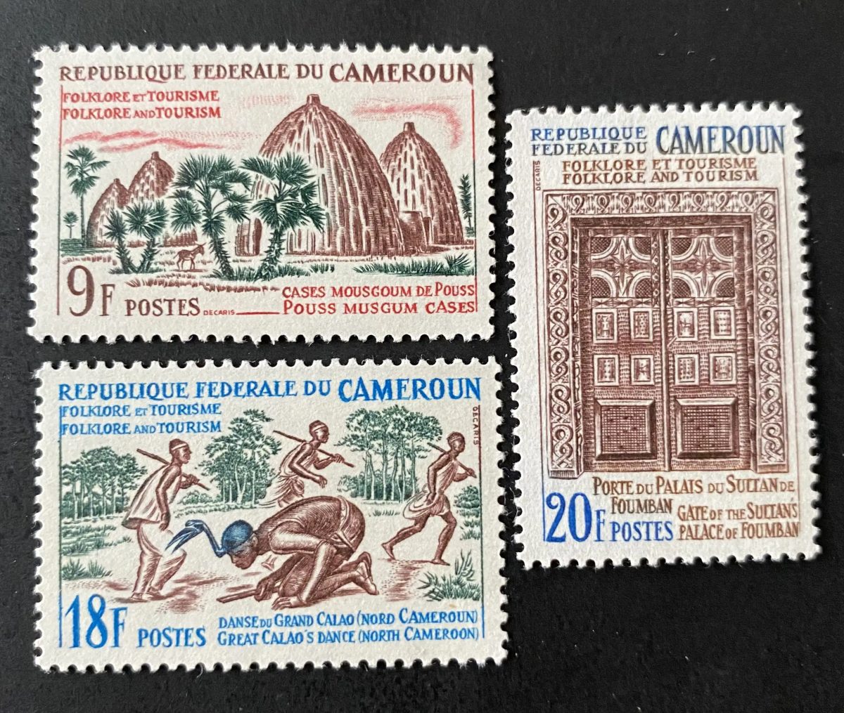 Cameroon 1965 Mi. 446-448 Folklore Tourism Mousgoum Huts Hornbill Dance