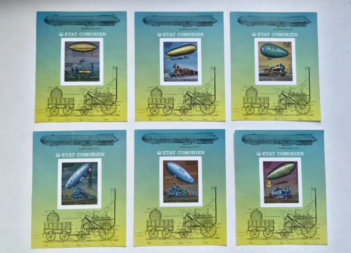 Comores 1977 Mi. Bl. 339-344 ND dirigeables Zeppelin locomotives