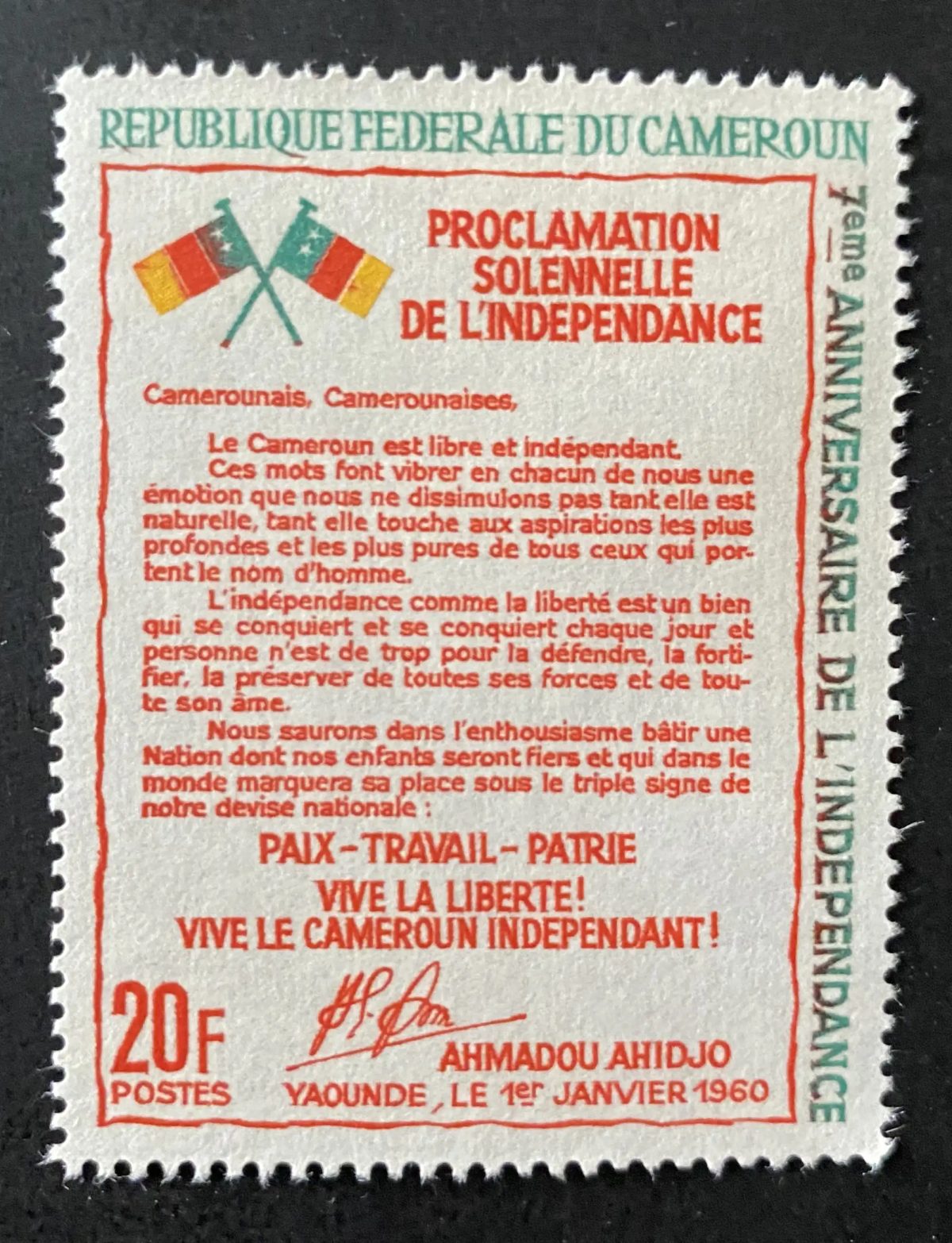 Cameroun 1967 Mi. 494 Proclamation indépendance Ahidjo drapeaux