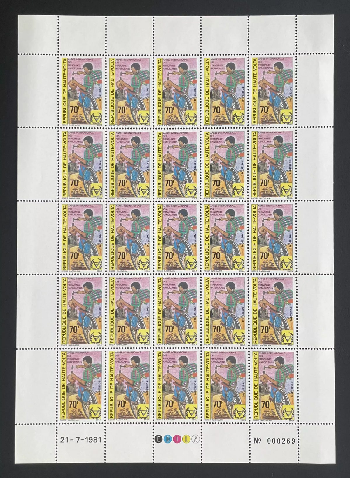 Haute-Volta 1981 YT 553 planche Année internationale personnes handicapées