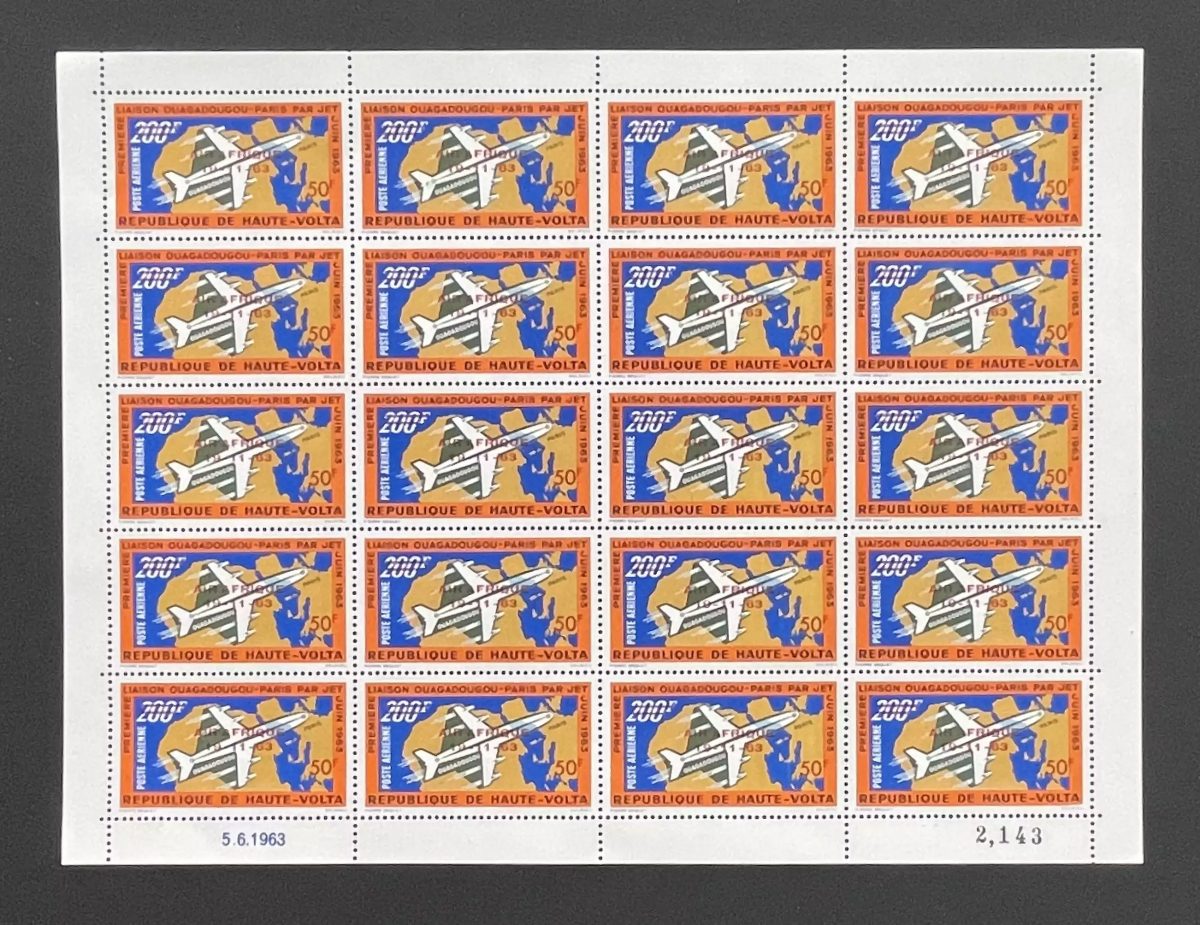 Upper Volta 1963 YT PA 10 sheet surcharged Ouagadougou Paris jet flight