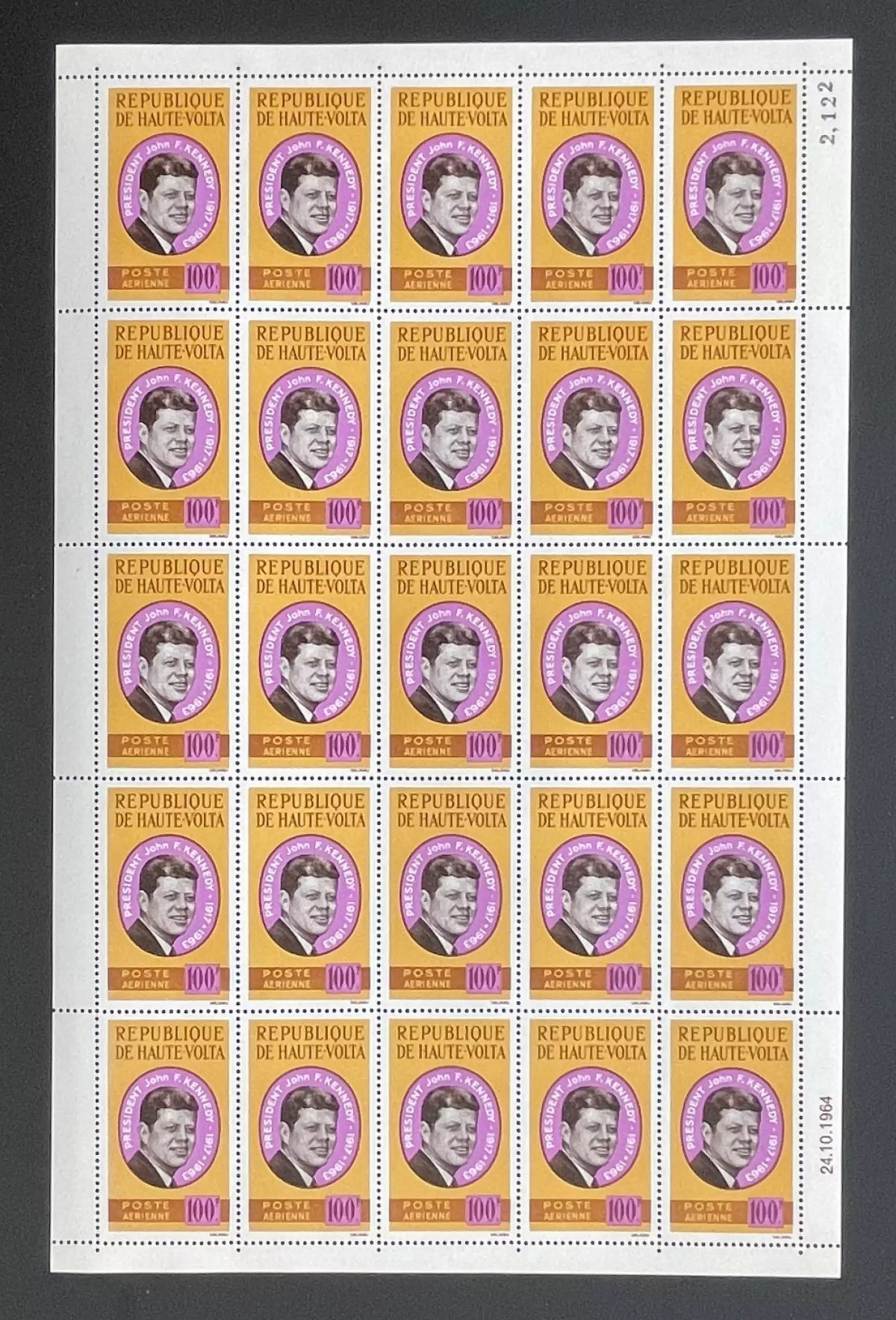 Obervolta 1964 YT PA 19 Bogen Präsident Kennedy Luftpost JFK
