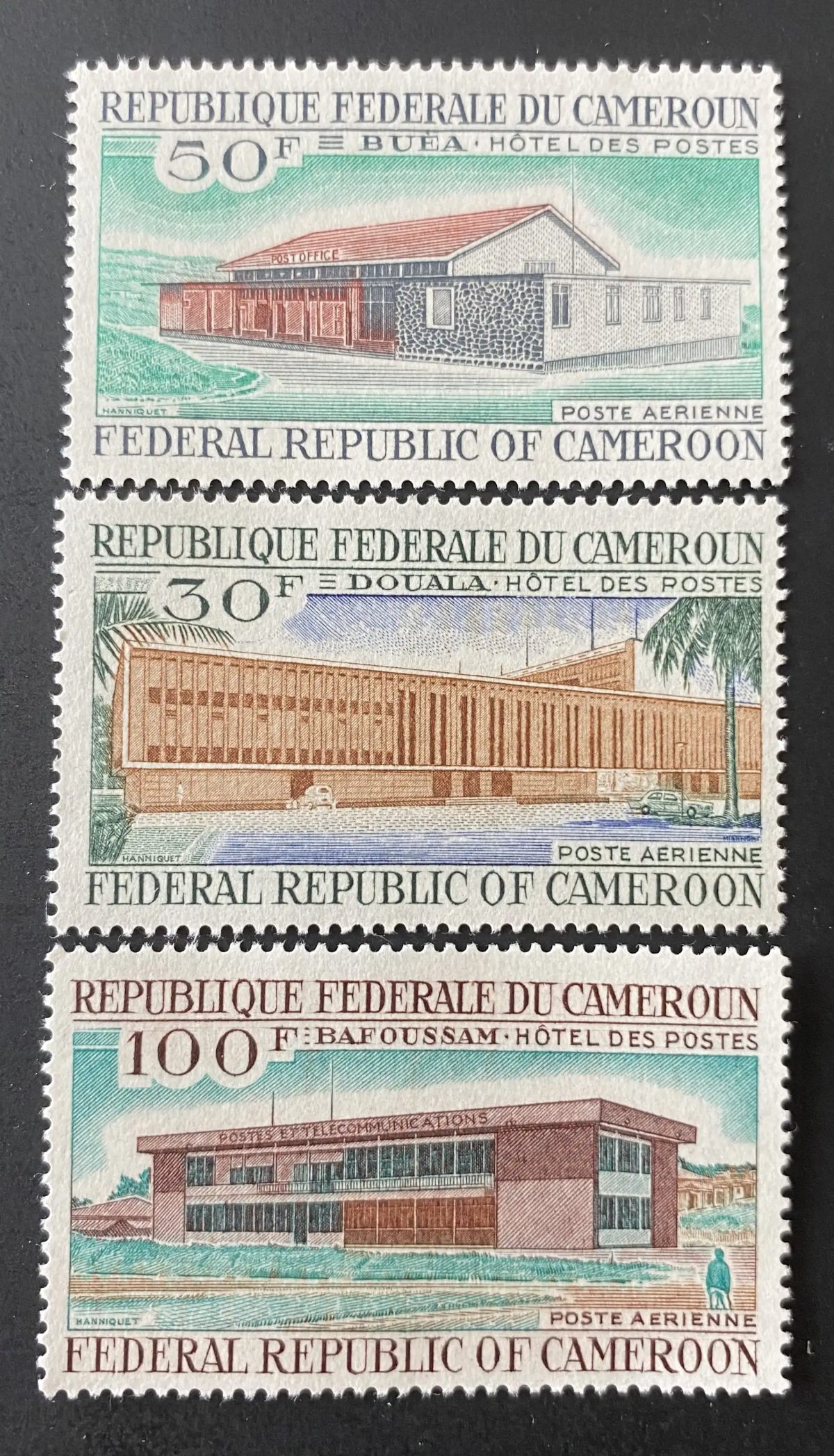 Cameroon 1966 Mi. 578-580 Post Office Buea Douala Bafoussam Airmail