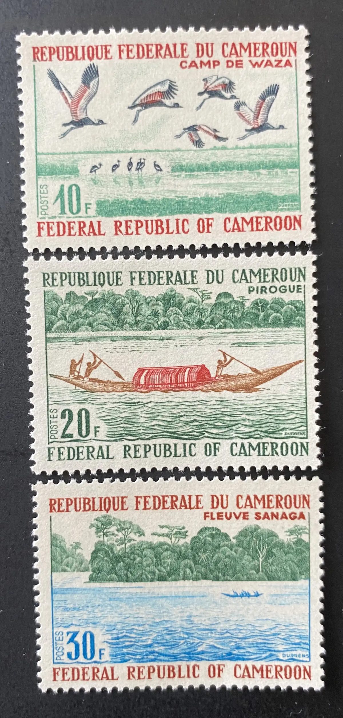 Cameroun 1972 Mi. 650-652 Camp Waza oiseaux pirogue fleuve Sanaga