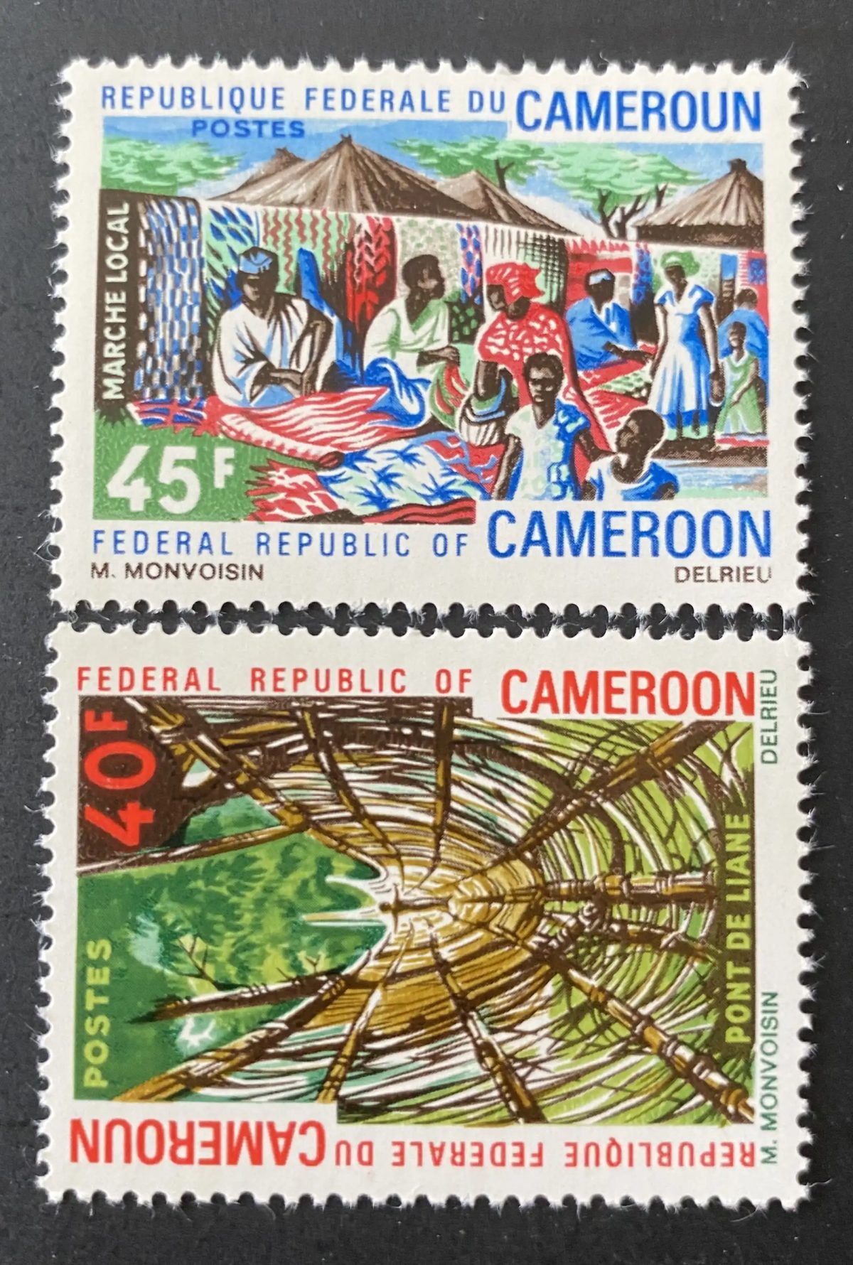 Cameroun 1971 Mi. 666-667 marché local pont de liane folklore