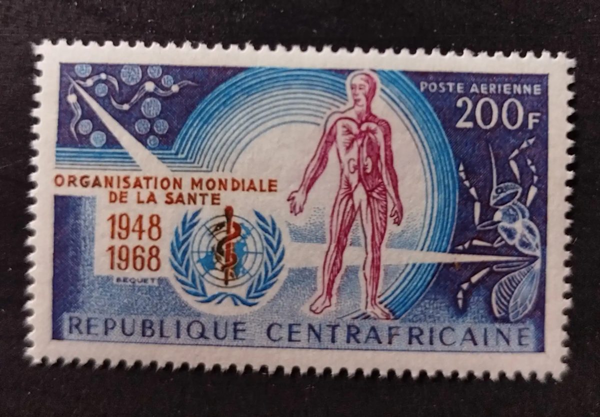 Centrafrique 1968 Mi. 157 OMS anniversaire santé médecine anatomie