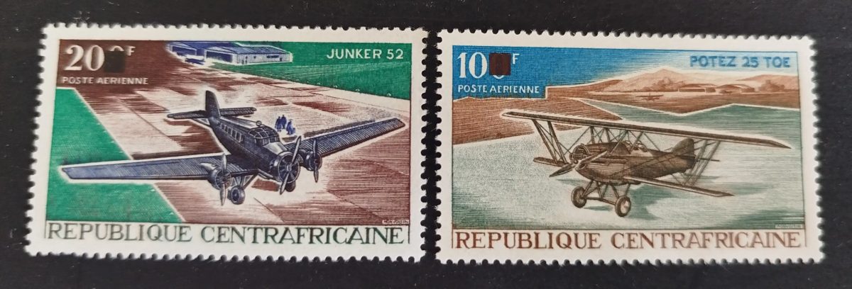 Centrafrique 1968 Mi. 163-166 surchargé poste aérienne avions Junker 52