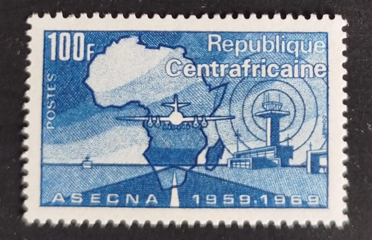 Centrafrique 1969 Mi. 201 ASECNA aviation Afrique carte aéroport avion