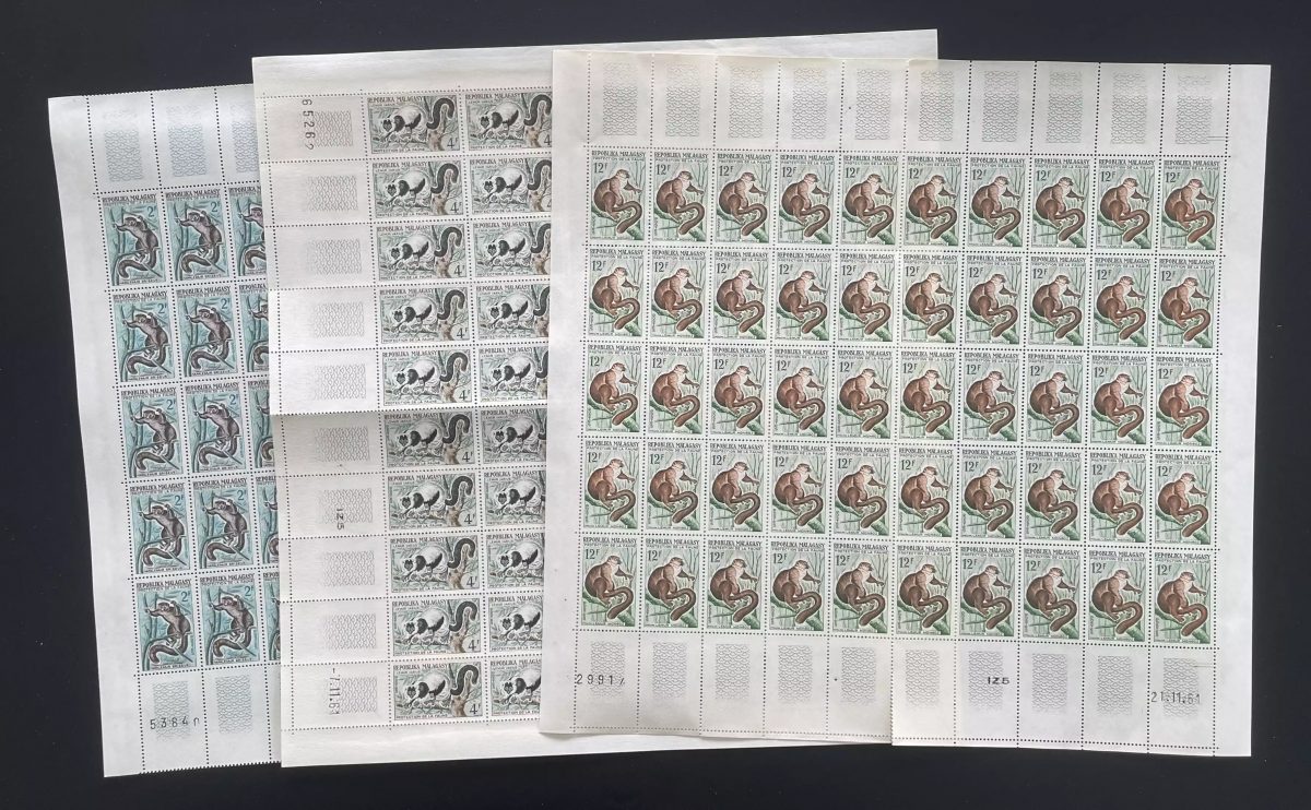 Madagascar 1961 YT 357-359 planche lémuriens faune animaux protection