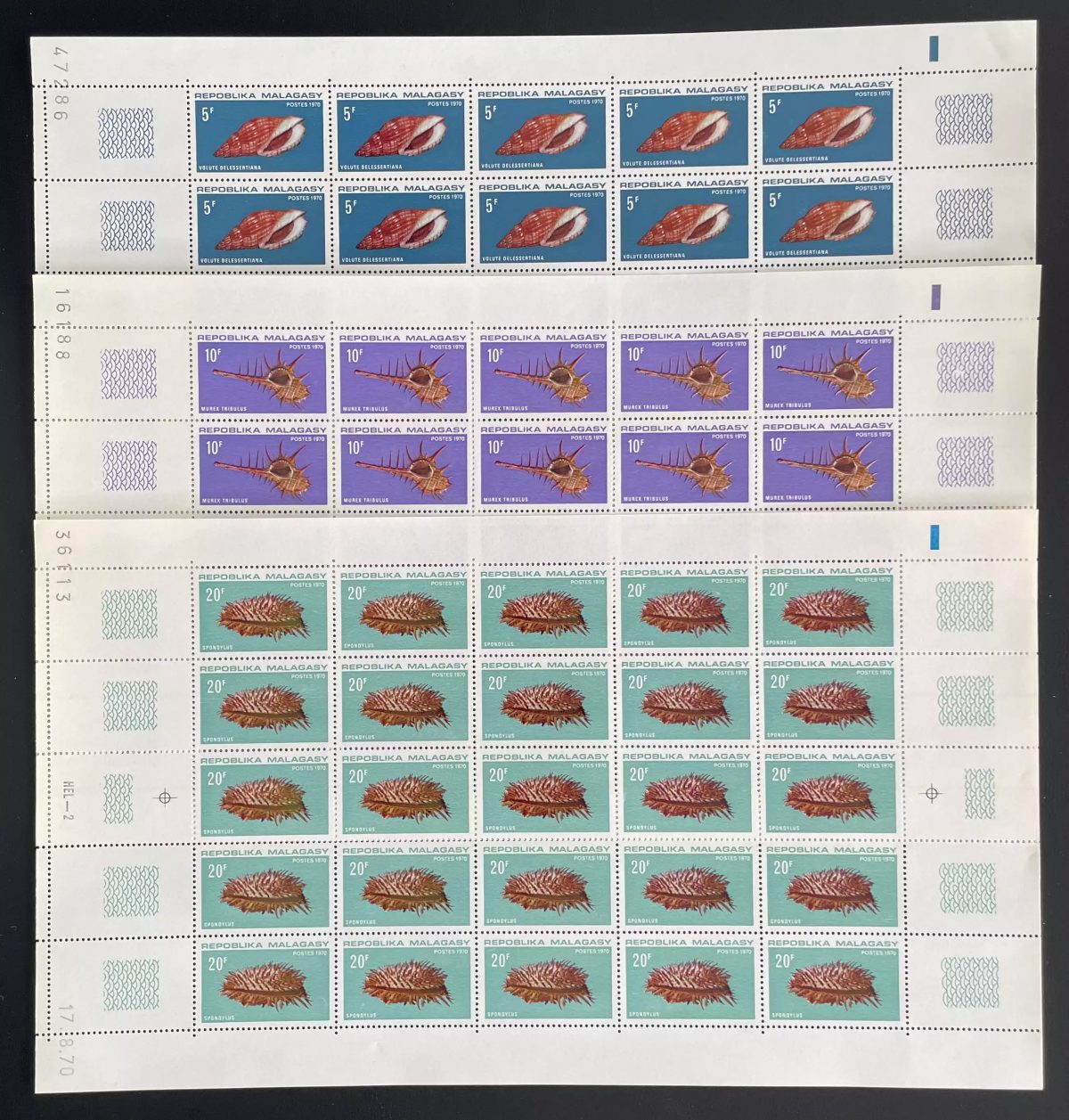 Madagascar 1970 YT 477-479 sheet Shells Volute Murex Spondylus