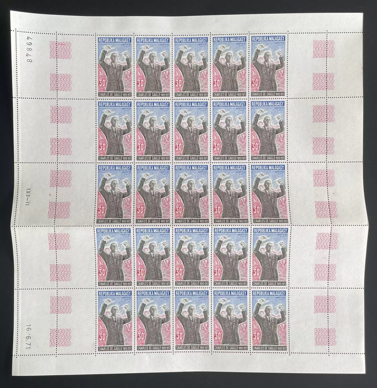 Madagascar 1971 YT 489 planche Général Charles de Gaulle président France