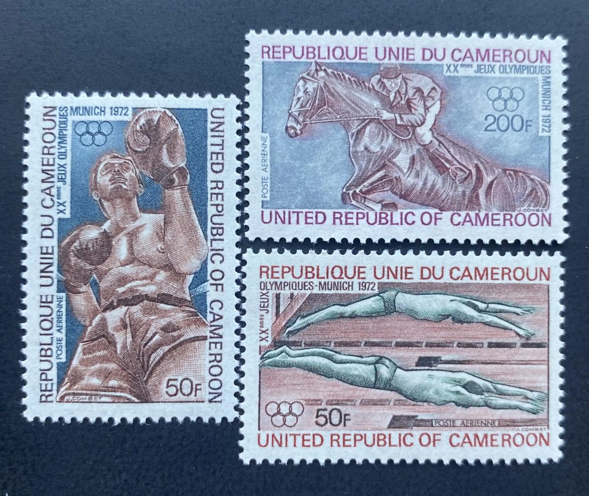 Cameroun 1972 Mi. 700-702 Jeux Olympiques Munich natation équitation