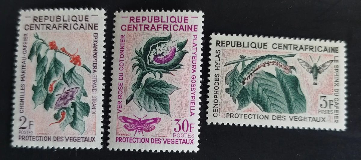 Centrafrique 1963 Mi. 88-90 protection végétaux chenilles papillons