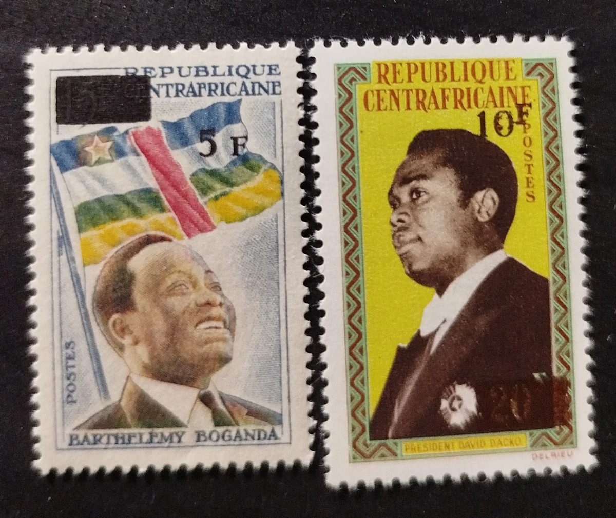 Centrafrique 1965 Mi. 98-100 surchargé Boganda Dacko présidents drapeau