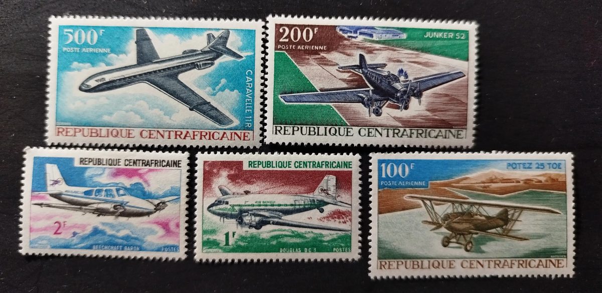 Centrafrique 1967 Mi. 144-149 avions Caravelle Junker Douglas Potez