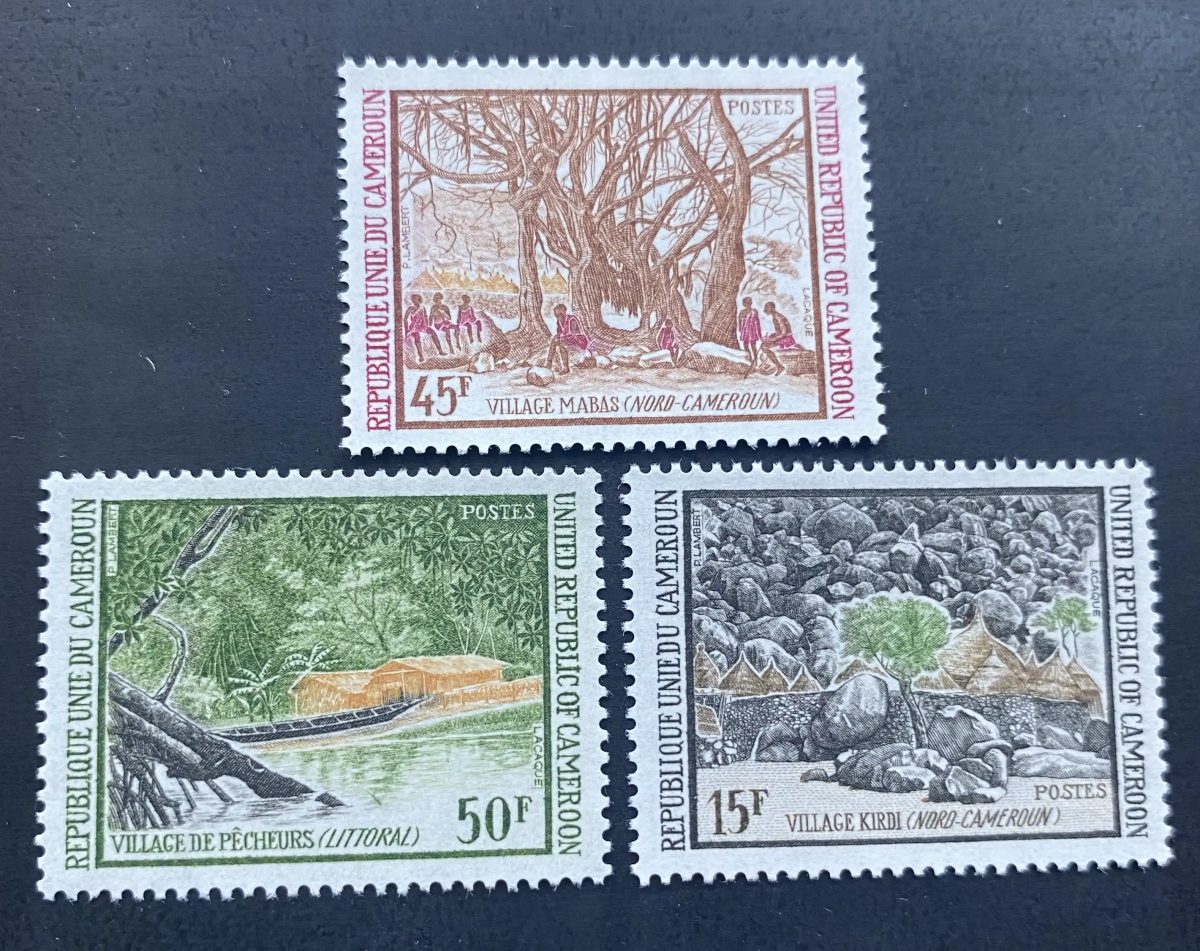 Cameroun 1972 Mi. 754-756 villages Mabas Kirdi pêcheurs baobab pirogue