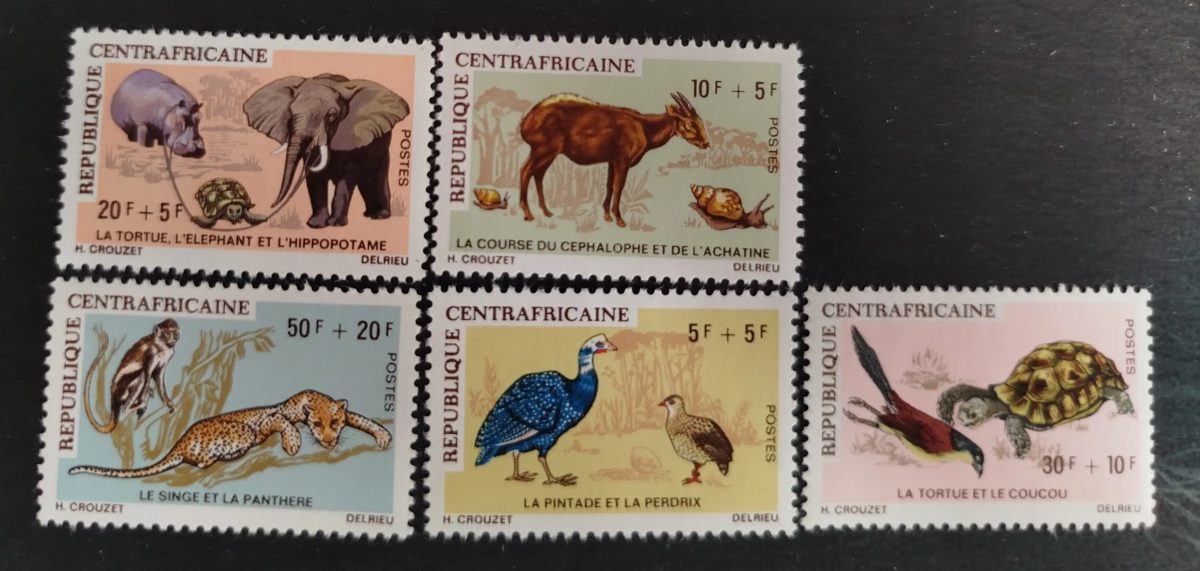 Centrafrique 1971 Mi. 225-229 faune tortue éléphant panthère pintade