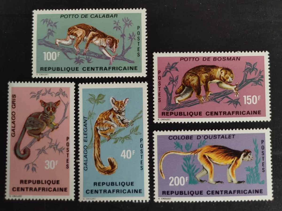 Centrafrique 1971 Mi. 242-246 primates potto galago colobe singes