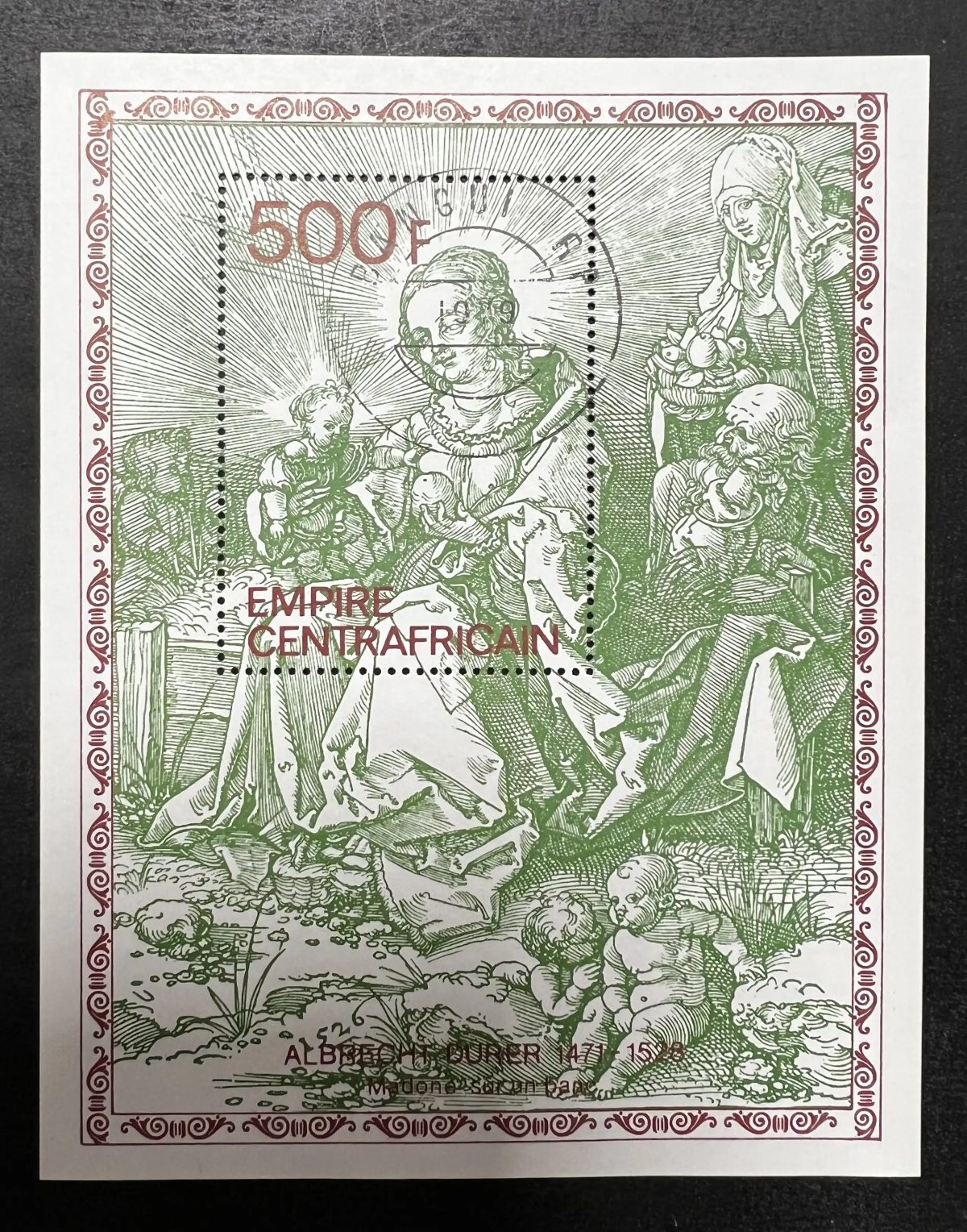 Zentralafrika 1978 Mi. Bl. 67 gest. Albrecht Dürer Madonna Gemälde
