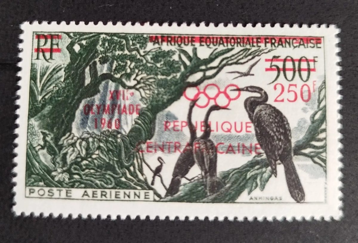 Centrafrique 1960 Mi. 16 surchargé Jeux Olympiques Rome oiseaux anhingas