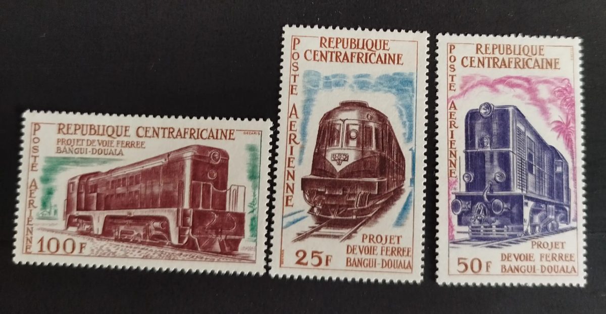 Centrafrique 1963 Mi. 47-50 trains locomotives Bangui-Douala aérien