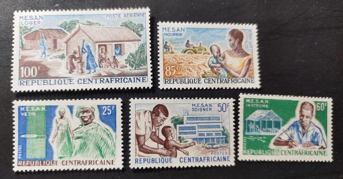 Centrafrique 1965 Mi. 83-87 MESAN loger nourrir vêtir soigner instruire