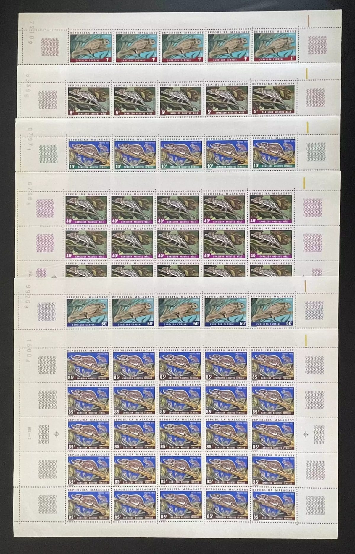 Madagascar 1973 YT 523-528 sheet chameleons reptiles fauna