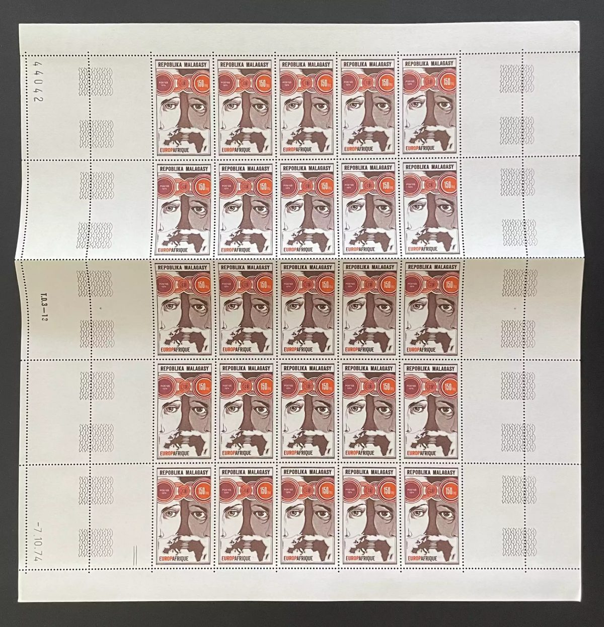 Madagascar 1974 YT 545 planche Europafrique coopération carte Afrique