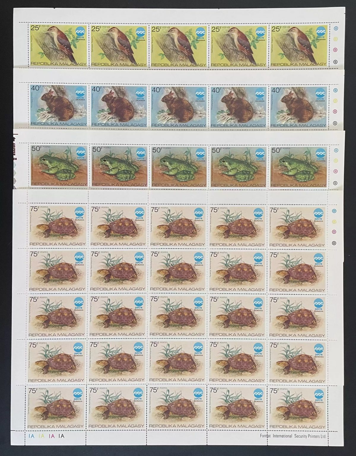 Madagaskar 1975 YT 567-570 Bogen Vogel Frosch Schildkröte Expo 75