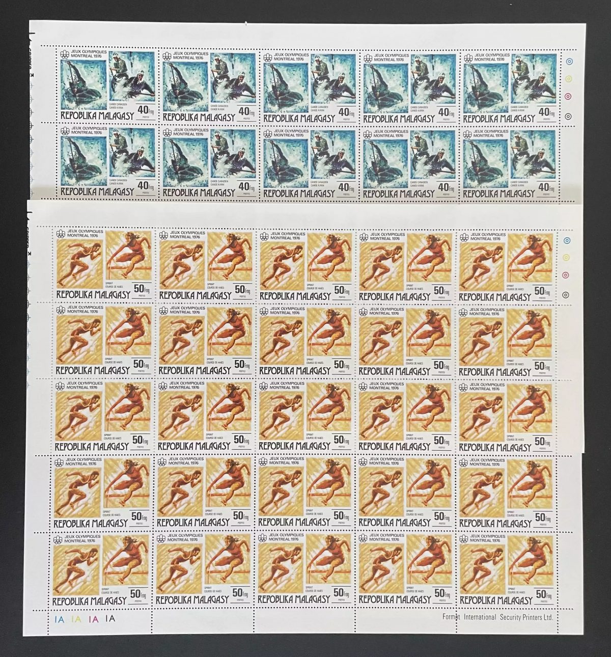 Madagascar 1976 YT 578-579 planche Jeux Olympiques Montréal canoë sprint