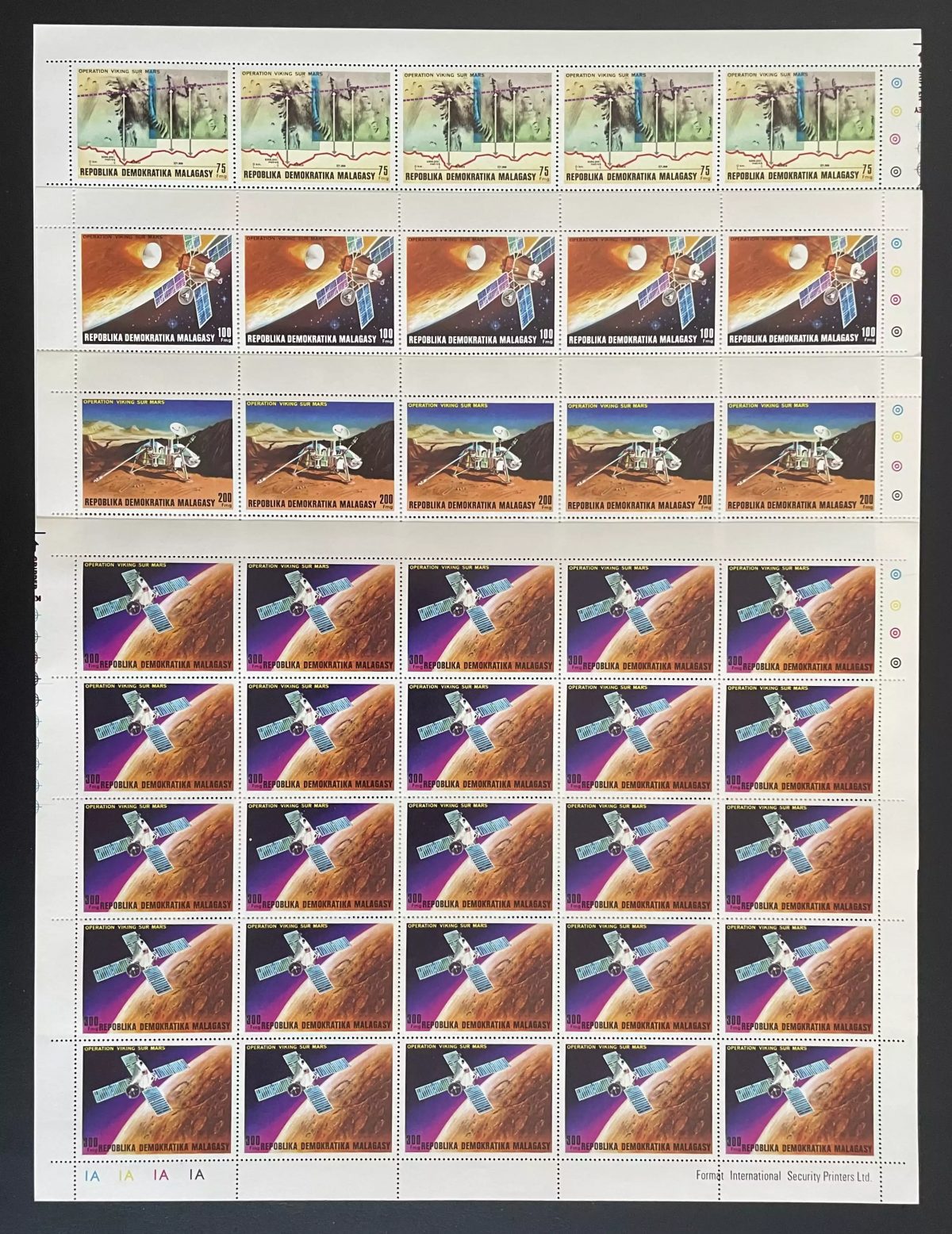 Madagascar 1976 YT 600-603 planche Opération Viking Mars espace sonde