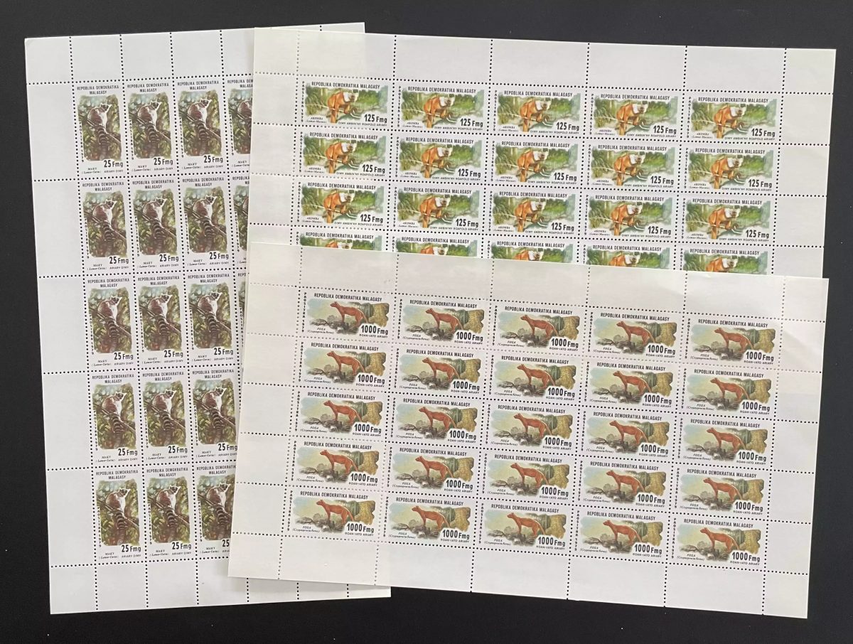 Madagascar 1979 YT 627-629 planche lémuriens maki fossa faune animaux
