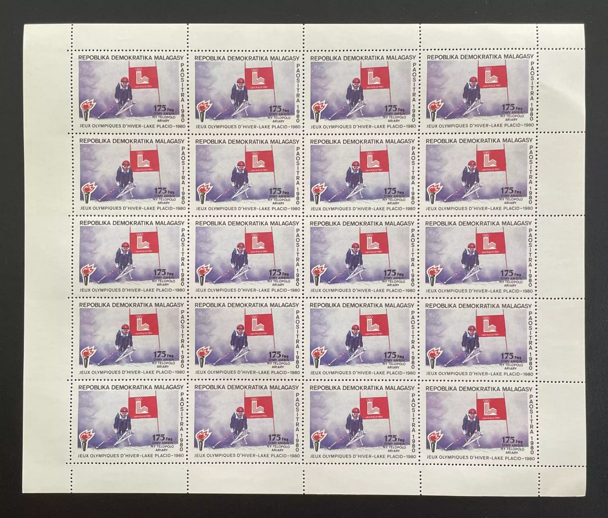 Madagascar 1980 YT 644 planche Jeux Olympiques hiver Lake Placid ski