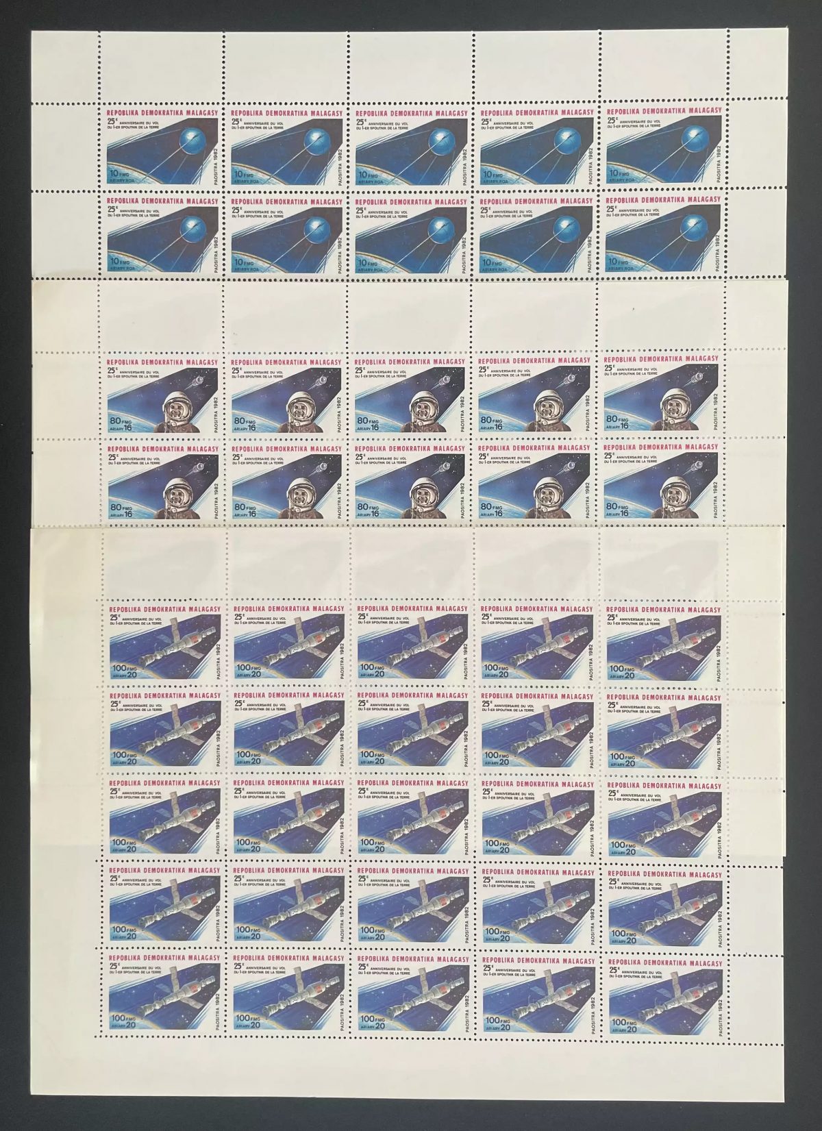 Madagascar 1982 YT 669-671 planche Spoutnik espace satellite Gagarine